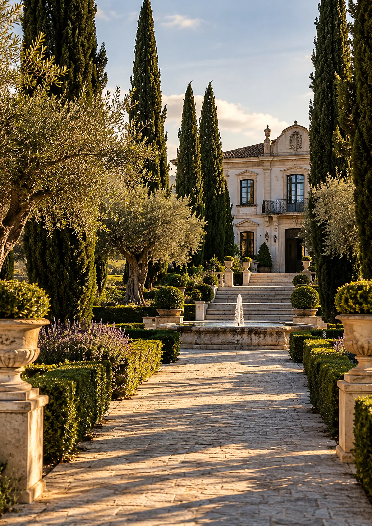 A garden path leading toward the manor house