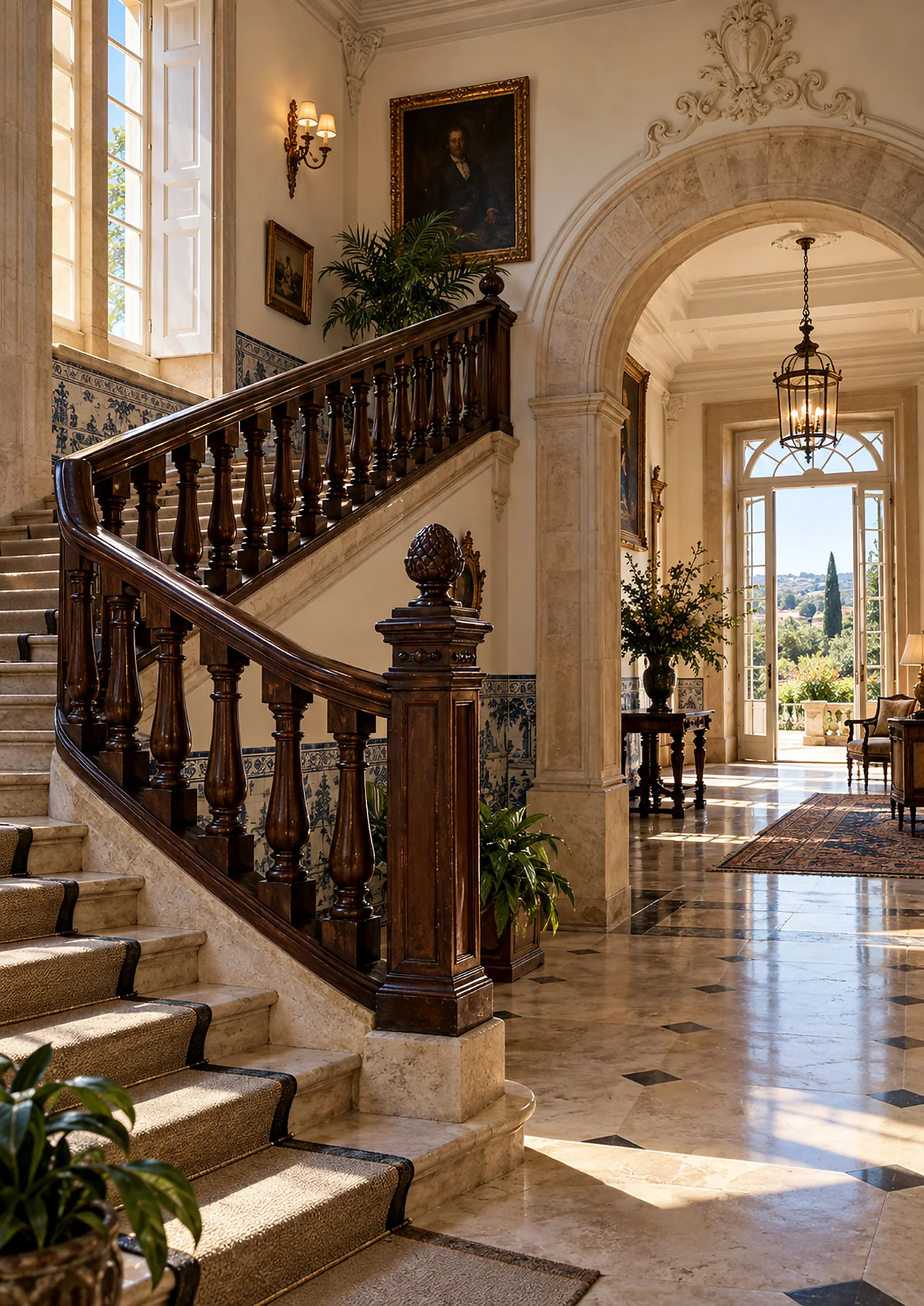 Historic staircase and restored interior